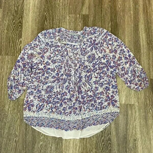 Womens Daniel Rainn Blue Floral Print Blouse - L